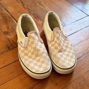 Vans Checkered Slip-On Shoes - Pink and White